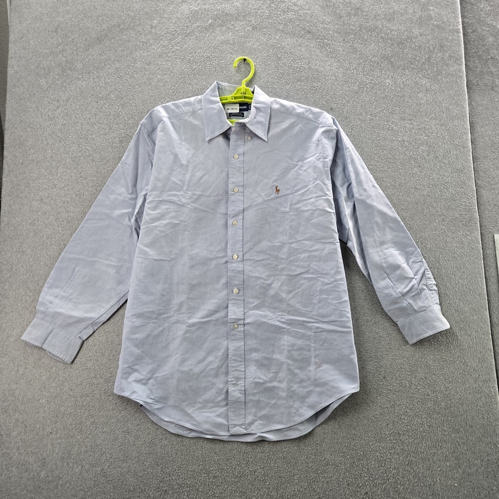 Ralph Lauren Men Button Up Shirt 16.5 Blue Embroidered YARMOUTH Chambray READ
